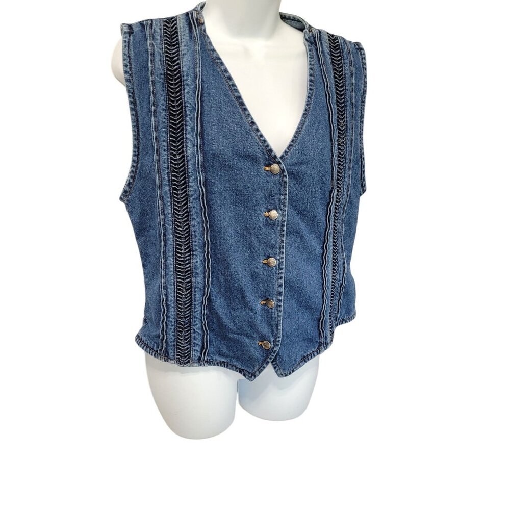 Poetic License Women's Vintage Denim Vest Size L Embellished Button Southwestern - Picture 3 of 15